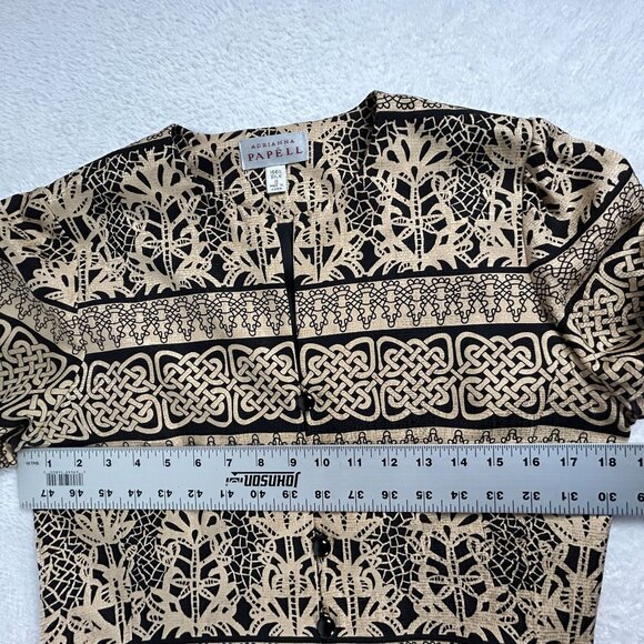 Adrianna Papell Womens Black Beige Silk Button Front Jacket Abstract Floral Sz 8 - Picture 7 of 8